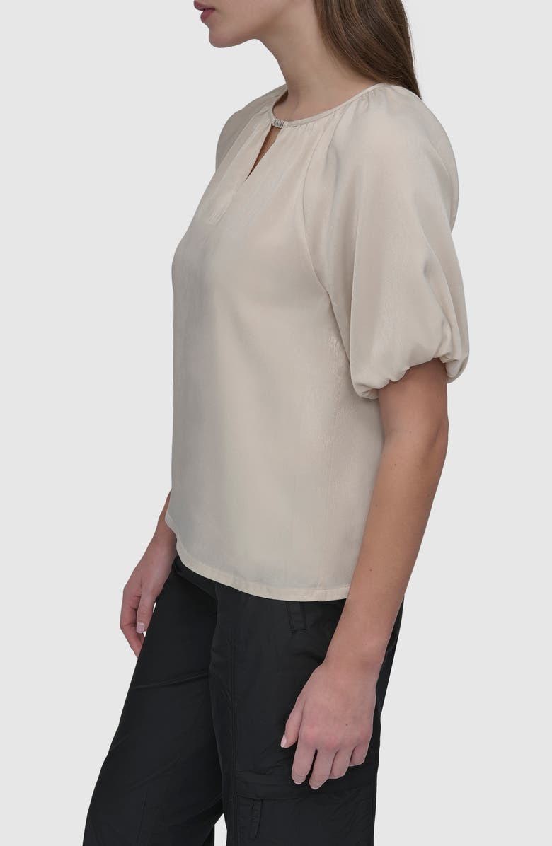 DKNY Logo Puff Sleeve Top, Alternate, color, Light City Khaki