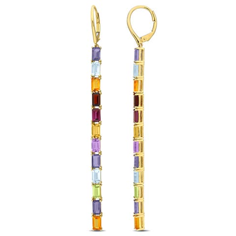 Multi-Gemstone Linear Drop Earrings 14k