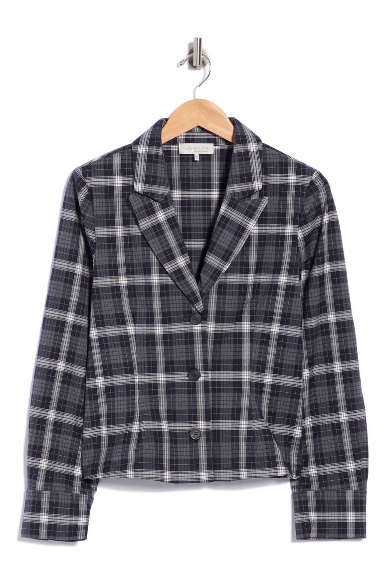 Plaid Fitted Blazer, Main, color, BLACK PLAID