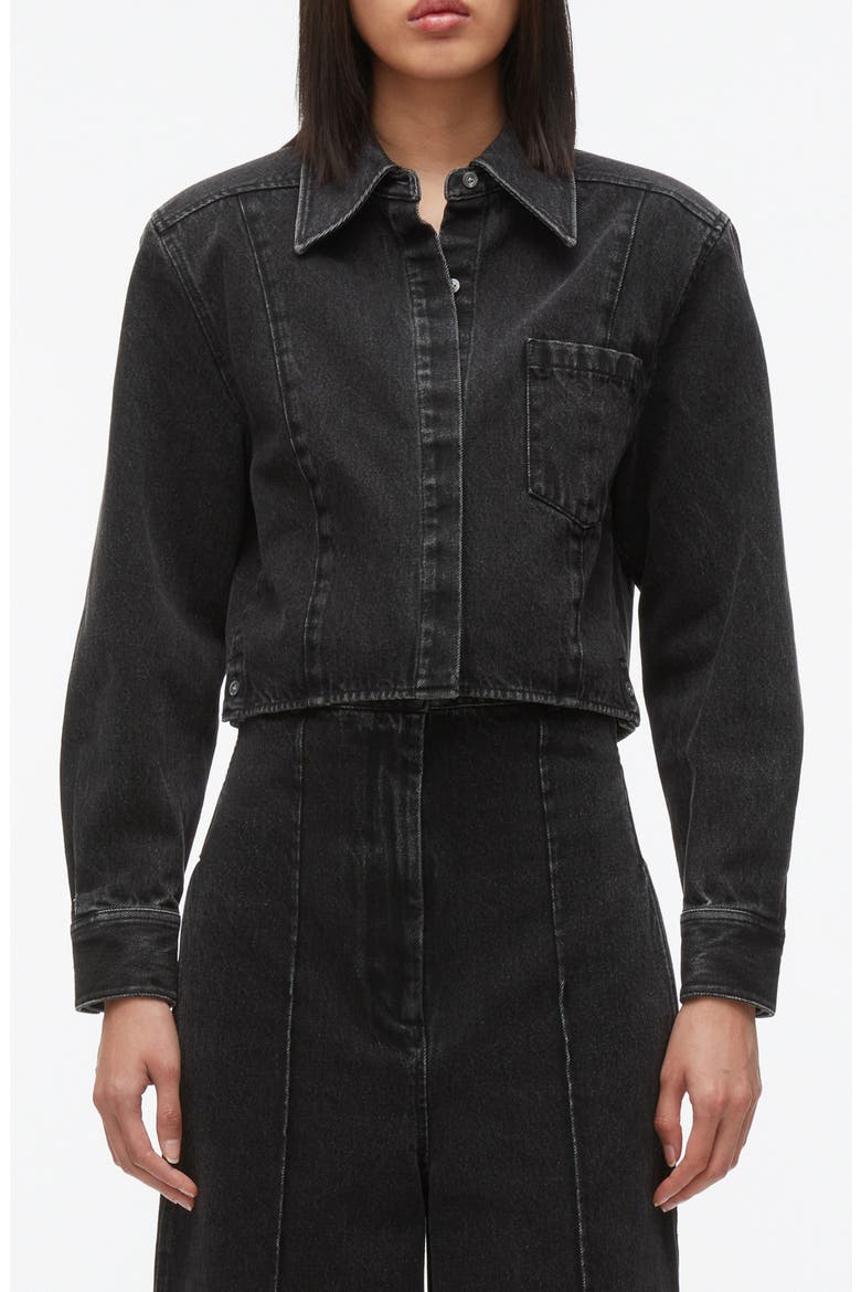 Cropped Denim Shirt Jacket, Main, color, WASHED BLACK
