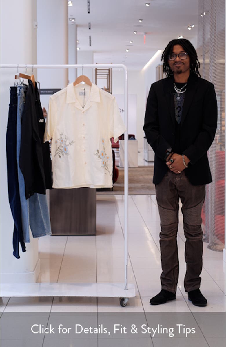 Floral Embroidered Short Sleeve Cotton & Linen Button-Up Shirt, sales video thumbnail