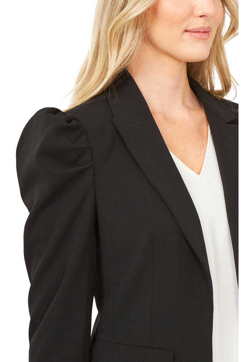 Puff Shoulder Open Front Ponte Blazer, Alternate, color, RICH BLACK
