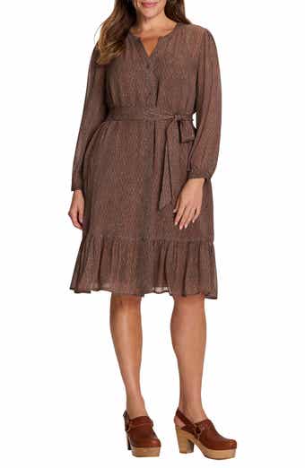 Dotty Tie Waist Long Sleeve Georgette Dress