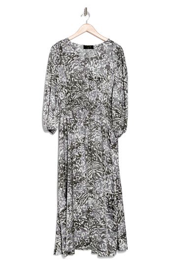 Renee C Women's Abstract Print Blouson Midi Dress In Charcoal