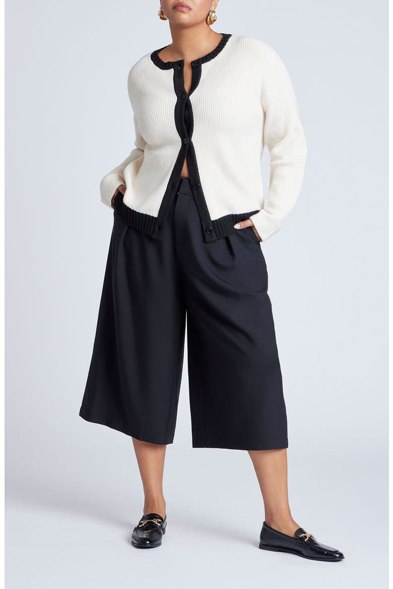 Contrast Placket Cardigan, Alternate, color, CREAM AND BLACK