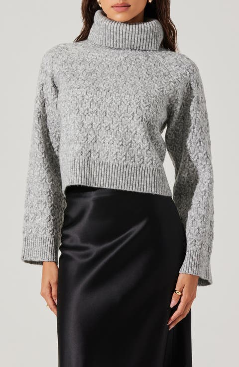 Textured Stitch Crop Turtleneck Sweater