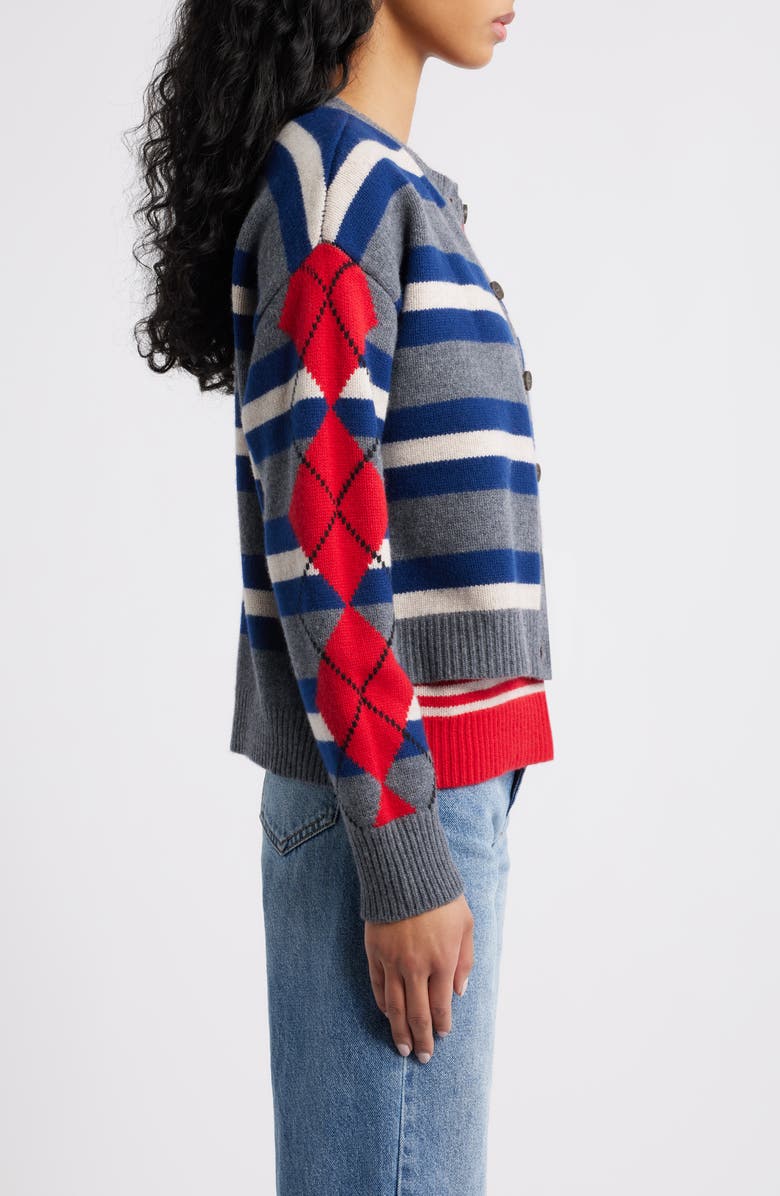 Damson Madder Didi Faux Layered Merino Wool Cardigan, Alternate, color, Red Multi