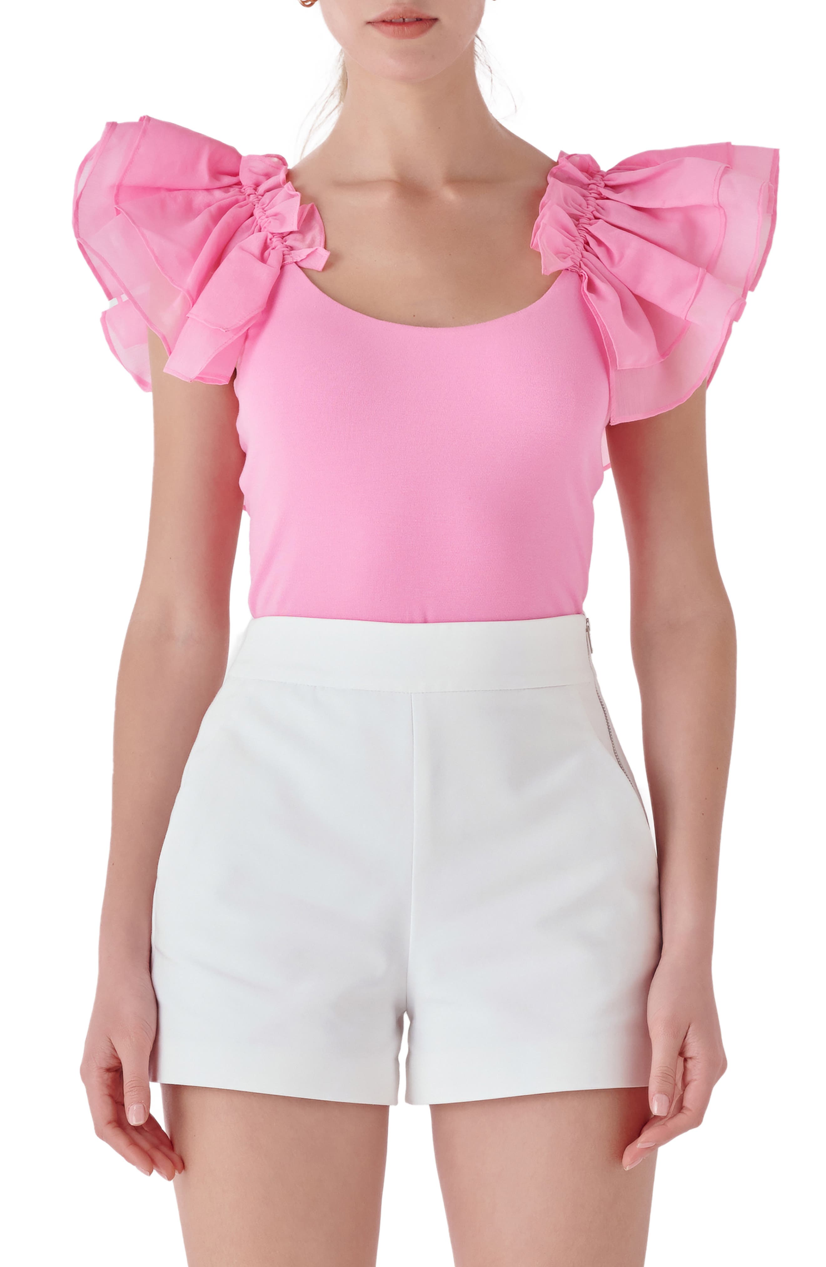 Organza Ruffle Knit Top