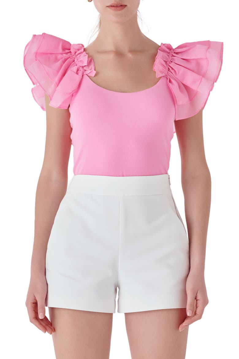 Organza Ruffle Knit Top, Main, color, PINK