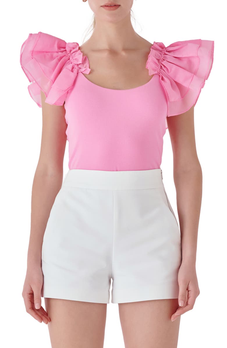 Endless Rose Organza Ruffle Knit Top, Main, color, Pink