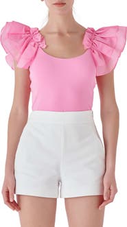 Endless Rose Organza Ruffle Knit Top