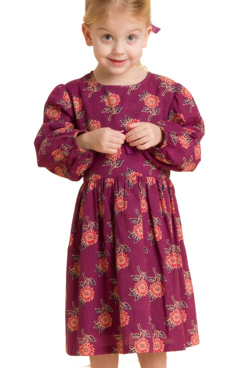 Girls' Long Sleeve Dress with Floral Motif