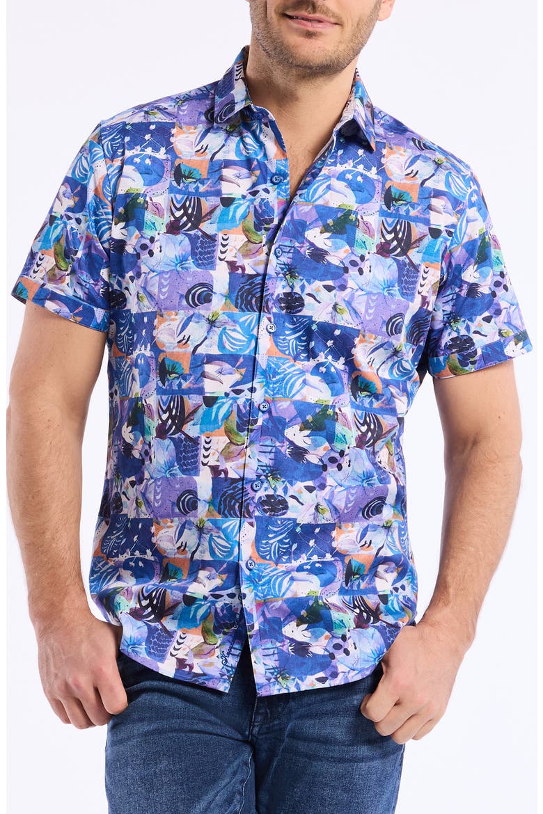 Broward Short Sleeve Cotton Dress Shirt, Main, color, BLUE