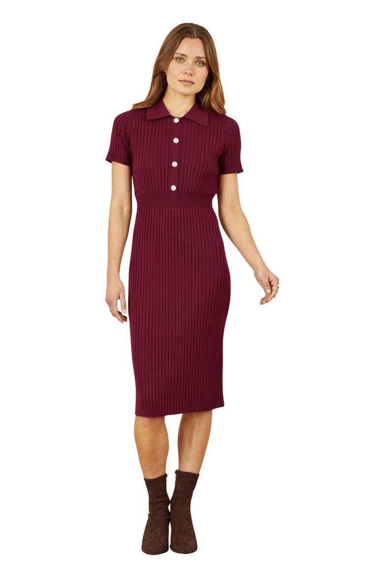 Fitted Rib Knitted Midi Dress, Main, color, Burgundy