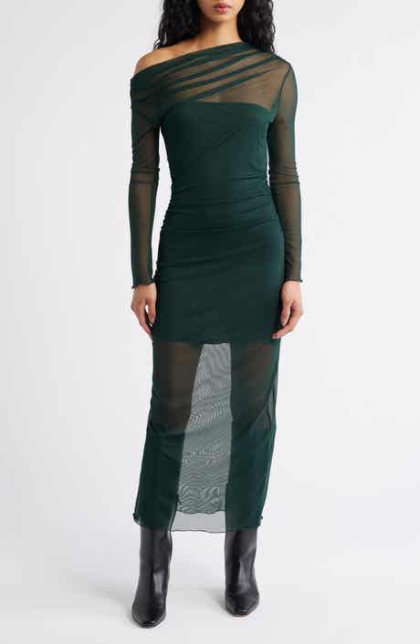 MANGO Aitana Asymmetric Neck Semisheer Midi Dress