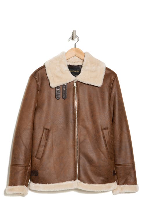Braveman Faux Shearling Lined Bomber Jacket In Cognac