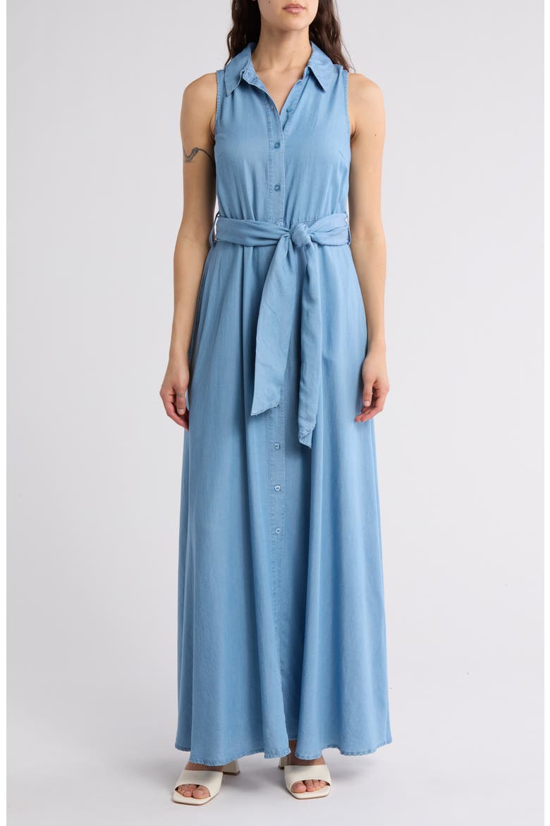 Evangeline Sleeveless Chambray Shirtdress, Main, color, MED CHAMBRAY