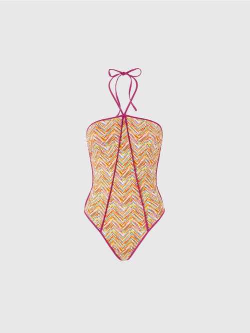 Shop Missoni Reversible One-piece Swimsuit With Print And Contrasting Piping In Multicoloured