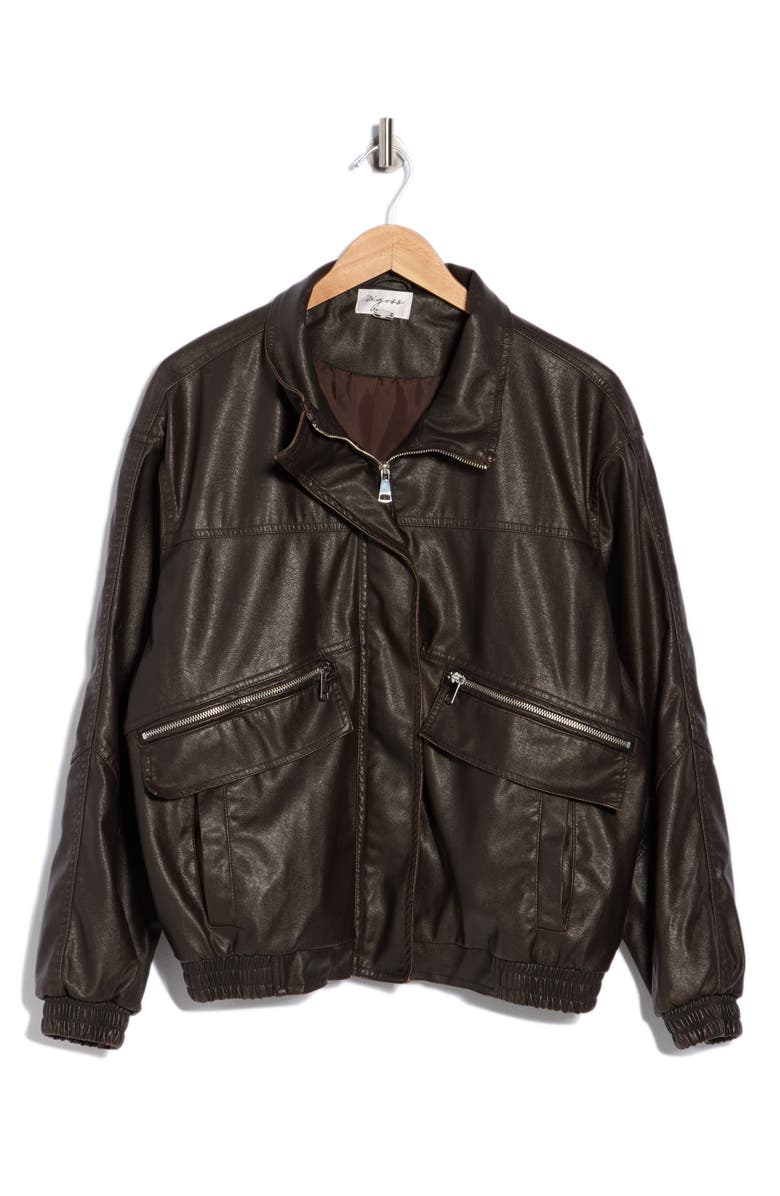 Vigoss Washed Faux Leather Dad Bomber Jacket, Main, color, Chocolate