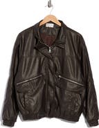 Vigoss Washed Faux Leather Dad Bomber Jacket