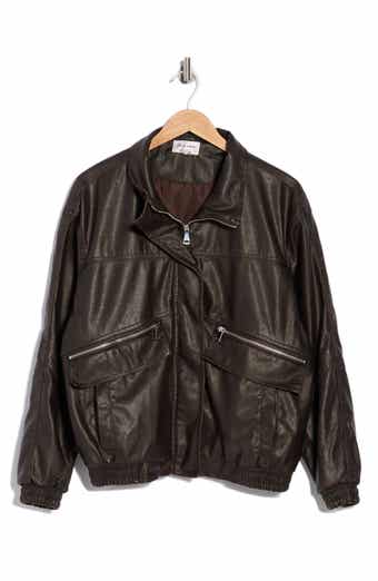 Vigoss Washed Faux Leather Dad Bomber Jacket