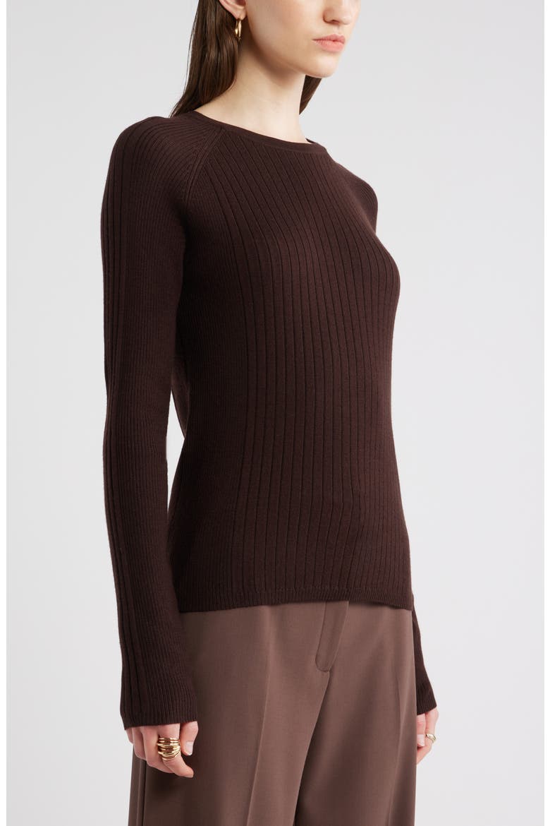 Rib Wool Blend Sweater, Alternate, color, BROWN COFFEE