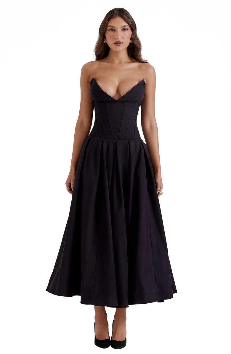HOUSE OF CB Lady Strapless Midi Dress, Alternate, color, Black