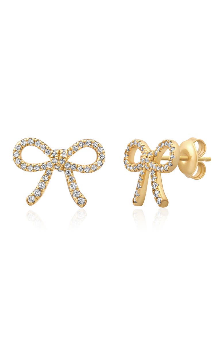 Crislu Fairy Tale Pavé Cubic Zirconia Bow Stud Earrings, Main, color, 18Kt Yellow Gold/ Clear Stone