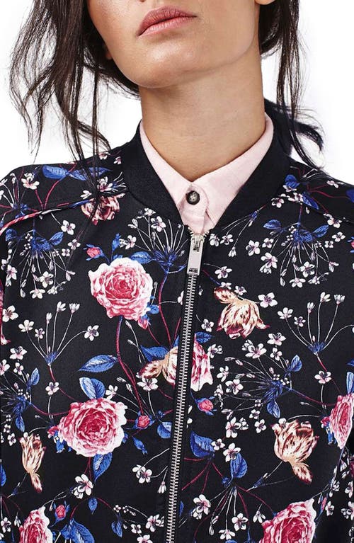 Topshop Floral Print Bomber Jacket In Black Multi