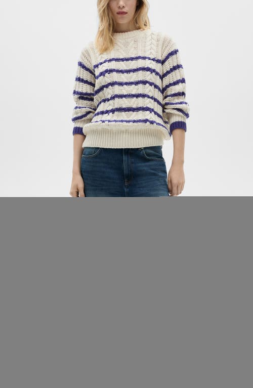 Mango Stripe Braided Sweater In Ecru