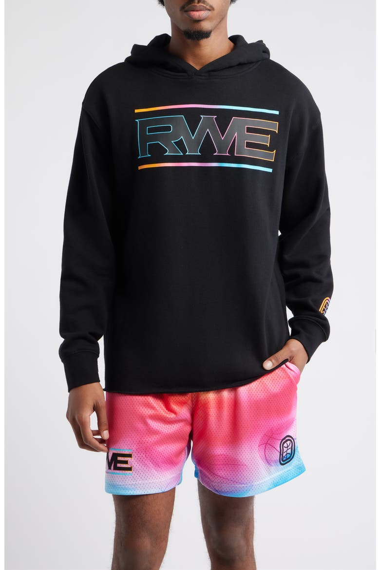 Elite RWE Oversize Raw Edge Tie Dye Logo Hoodie, Main, color, BLACK