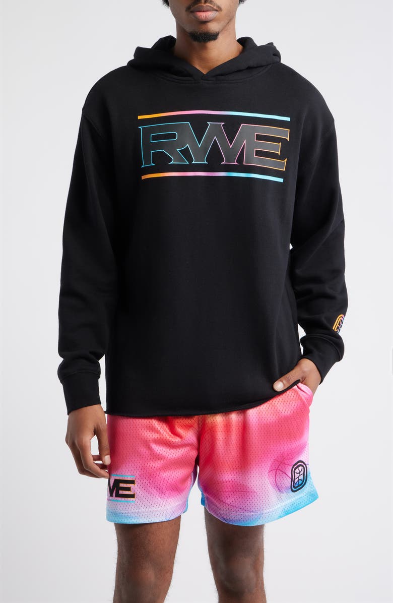 OVERTIME Elite RWE Oversize Raw Edge Tie Dye Logo Hoodie, Main, color, Black