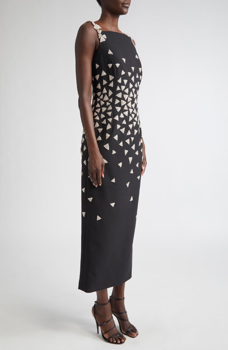 Oscar de la Renta Crystal Triangle Embellished Cocktail Dress, Alternate, color, Black/ Silver