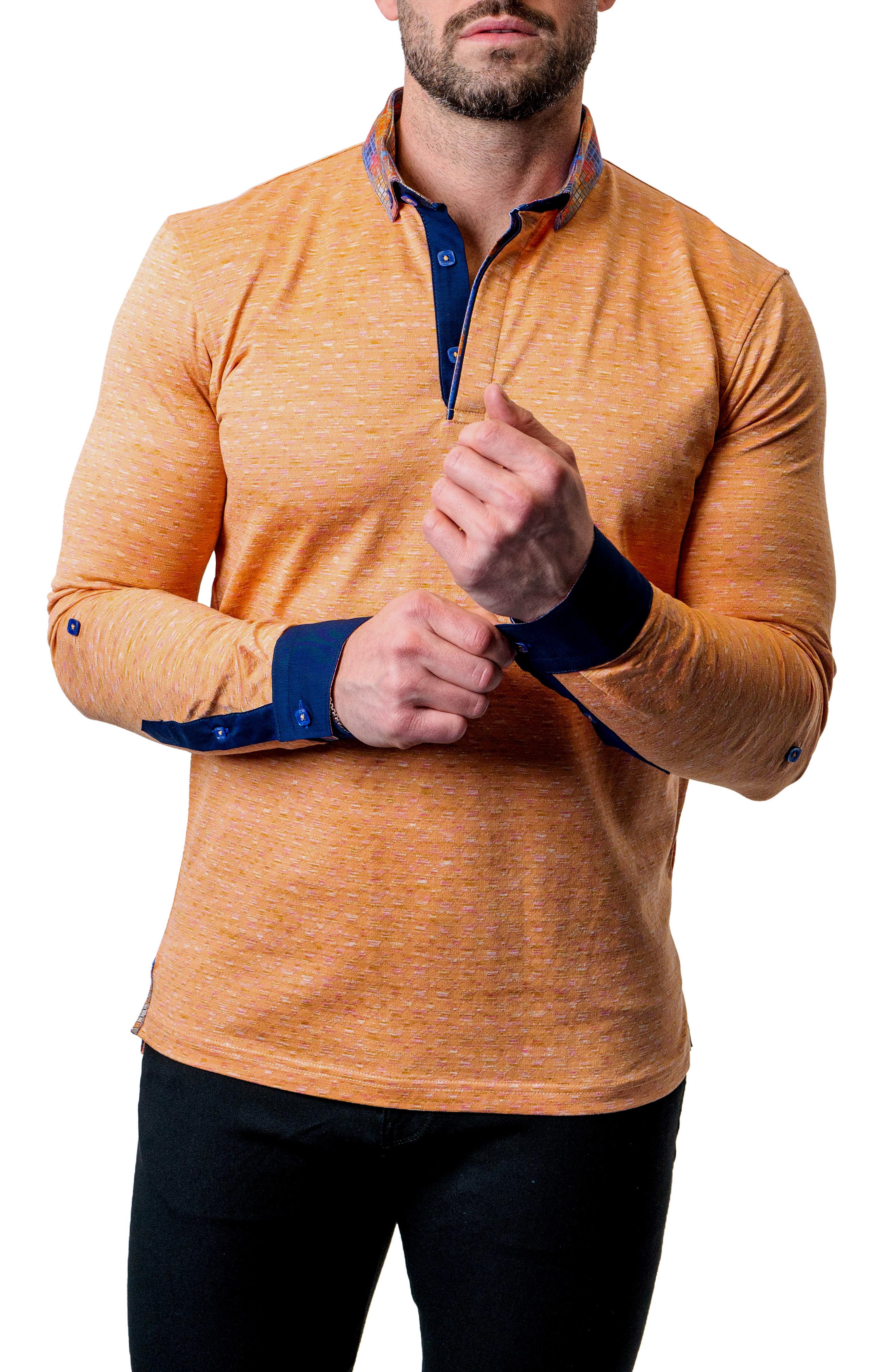 Maceoo Newton Sand Brown Long Sleeve Polo