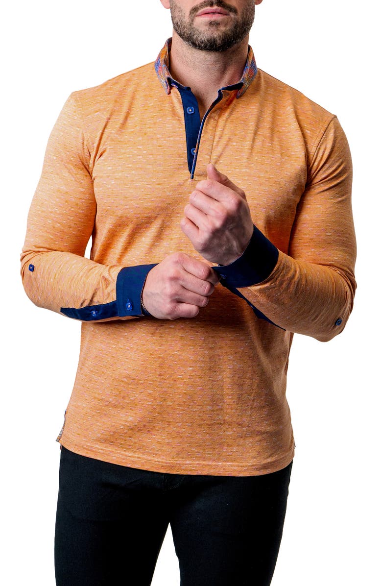 Maceoo Newton Sand Brown Long Sleeve Polo, Main, color, 