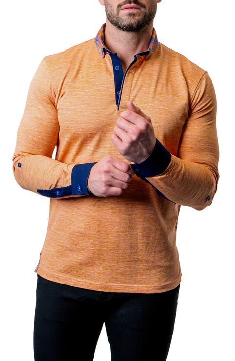 Newton Sand Brown Long Sleeve Polo