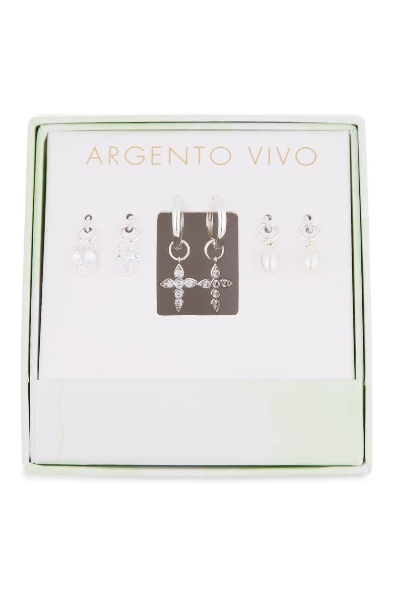 Cross Pearl Cubic Zirconia Charm Set of 3, Main, color, SILVER