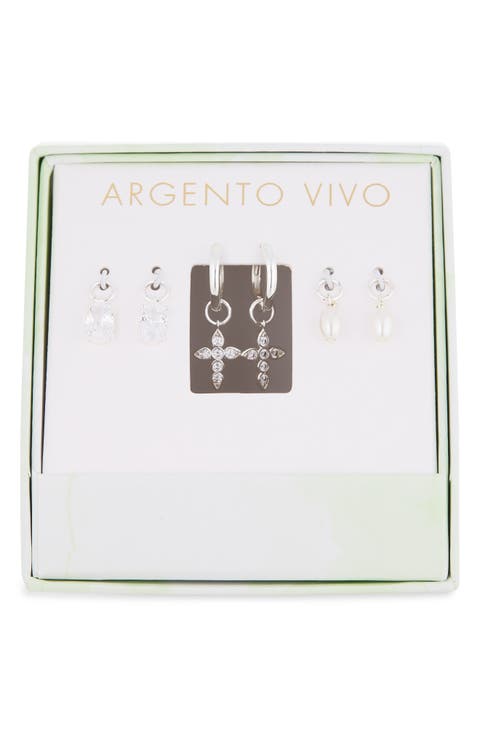 Cross Pearl Cubic Zirconia Charm Set of 3