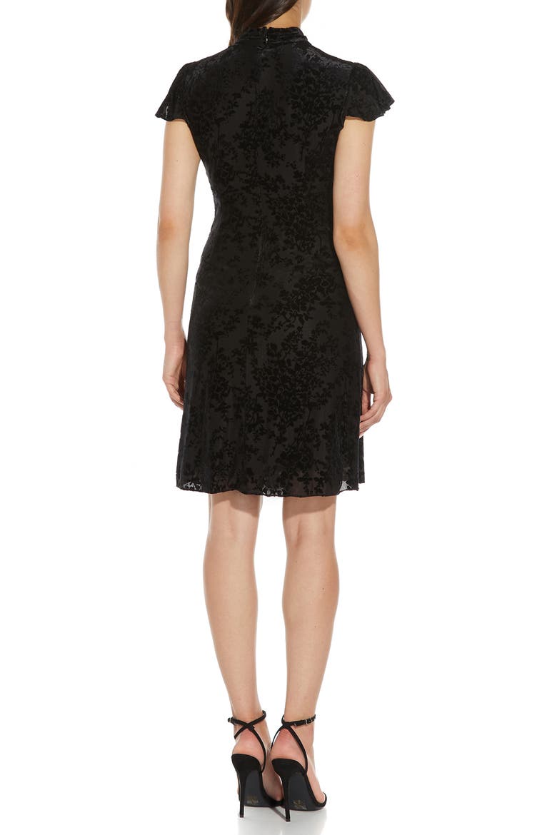 Cap Sleeve Floral Velvet Burnout Drape Dress, Alternate, color, BLACK