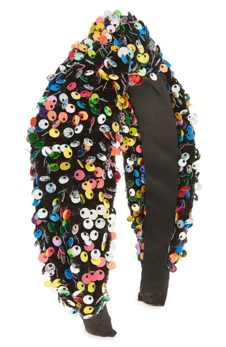 Cara Kids' Sequin Knot Headband, Main, color, Black Multi