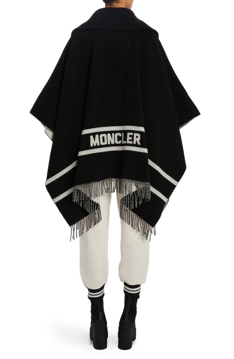Moncler Fringe Wool Blend Cape, Alternate, color, 