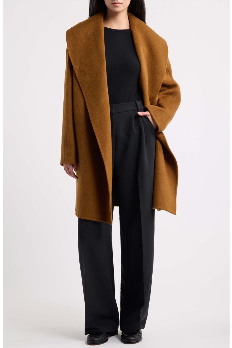 Cariby Belted Wool Blend Coat, Alternate, color, BROWN OVERFLOW