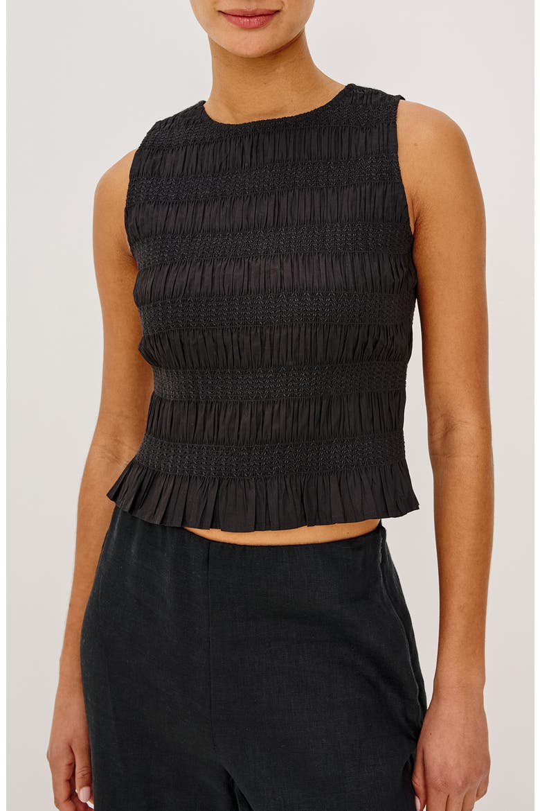 Kane Ruched & Embroidered Shell, Main, color, BLACK