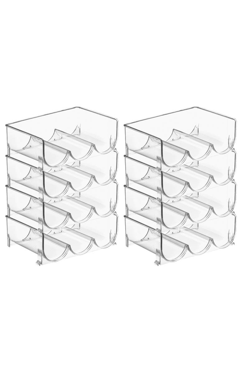 mDesign Plastic Free-Standing Stackable 3 Bottle Storage Rack, 8 Pack, Alternate, color, Clear