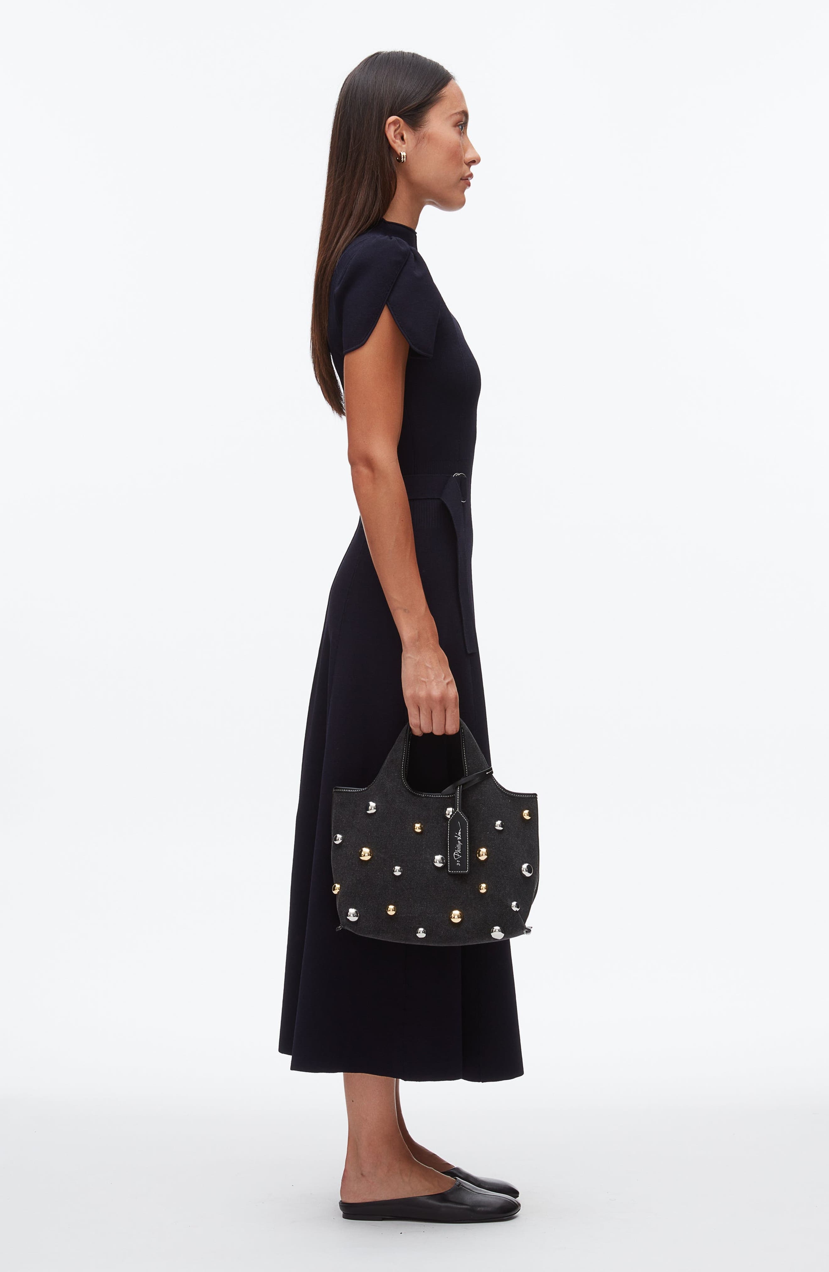 3.1 Phillip Lim Dome Embellishment Mini Market Tote Bag, Alternate, color, Black