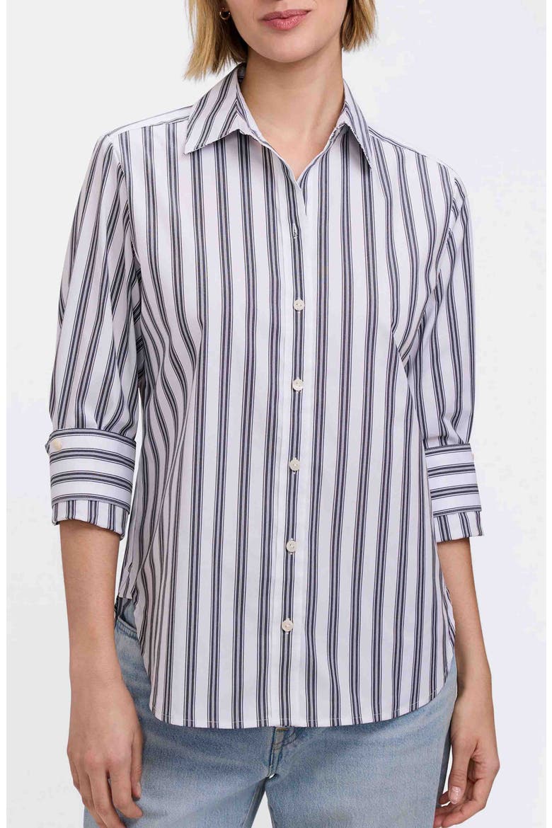 Meghan Stripe Cotton Blend Button-Up Shirt, Main, color, BLACK/ WHITE