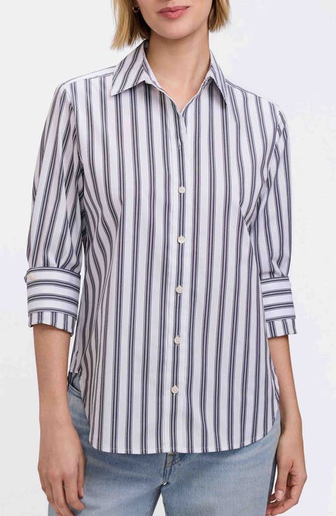 Meghan Stripe Cotton Blend Button-Up Shirt (Plus)