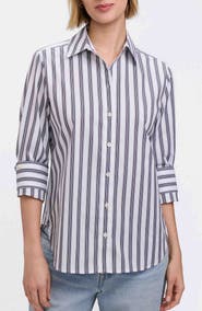 Foxcroft Meghan Stripe Cotton Blend Button-Up Shirt
