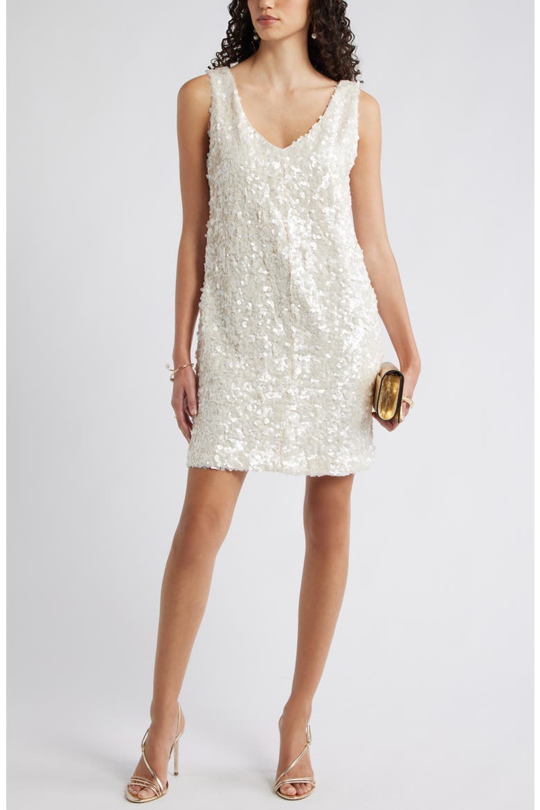 Sequin V-Neck Shift Minidress, Main, color, IVORY SEQUIN