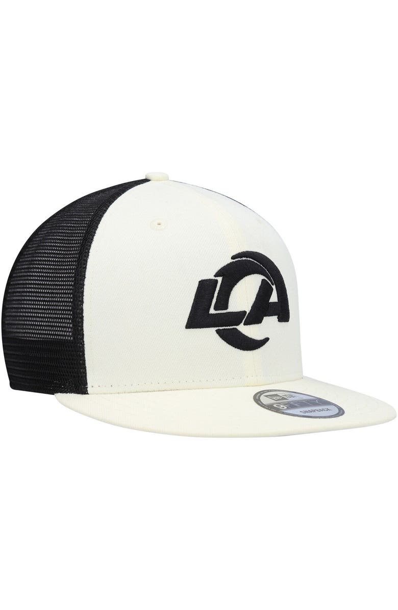 New Era Men's New Era Cream/Black Los Angeles Rams Chrome Collection 9FIFTY Trucker Snapback Hat, Alternate, color,